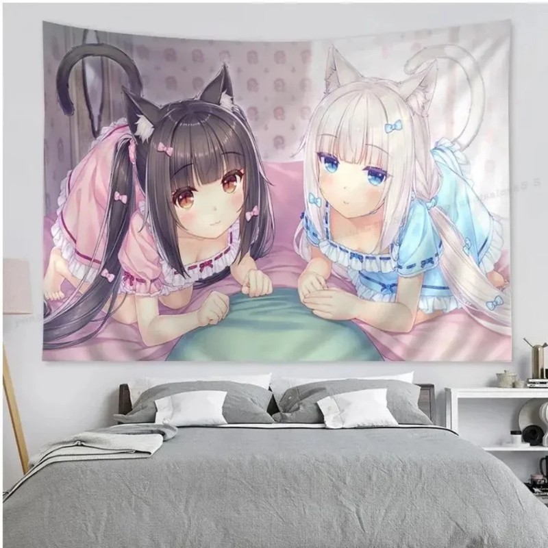 Wall Scroll Tapestry - VIKAMA Permadani Anime Gadis Kucing Gaya