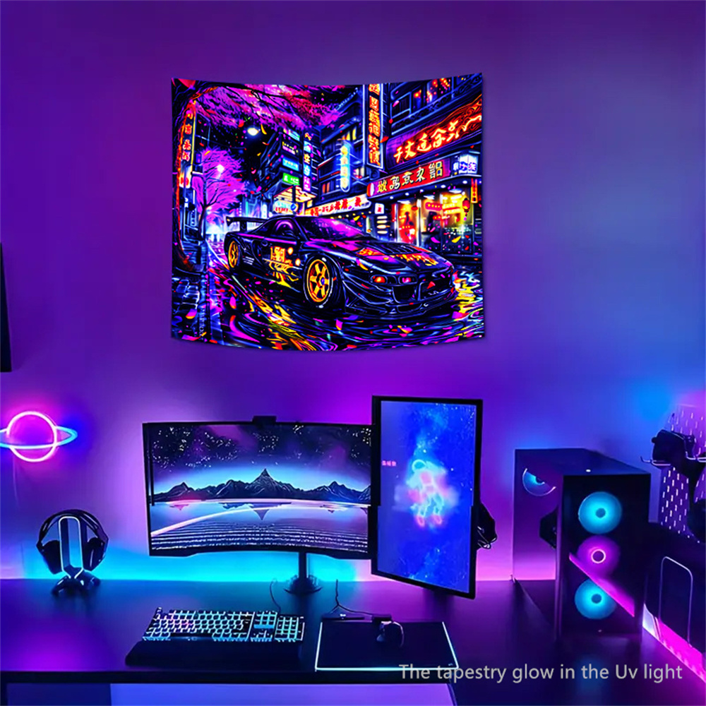 Permadani Neon Cahaya Hitam UV - Wall Scroll Tapestry ulasan dan harga
